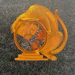 Vintage JJ signed Cat and Fishbowl Brooch Pin
